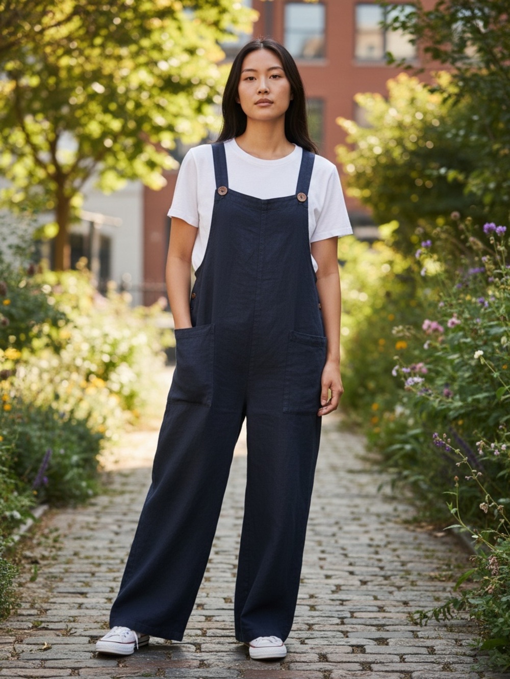 Saga Made in Italy Navy 100% Linen Oversized Lagenlook Jumpsuit Casual Medium